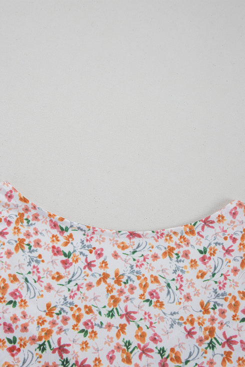 Short Sleeve Floral Print Ruched Sweetheart Bodysuit