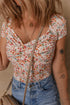 Short Sleeve Floral Print Ruched Sweetheart Bodysuit