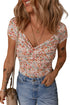 Short Sleeve Floral Print Ruched Sweetheart Bodysuit