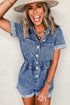 Short Sleeve Folded Edge Button Front Denim Romper