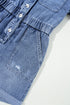 Short Sleeve Folded Edge Button Front Denim Romper