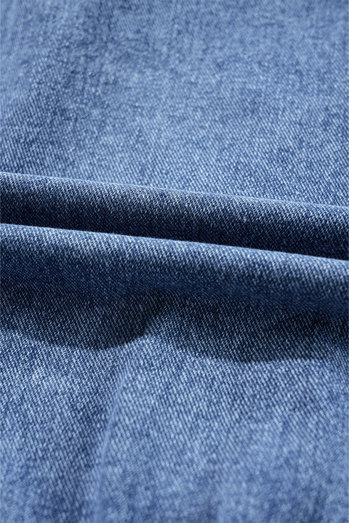 Short Sleeve Folded Edge Button Front Denim Romper