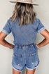 Short Sleeve Folded Edge Button Front Denim Romper