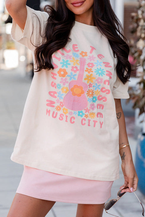 Short Sleeve Guitar Slogan Graphic Print Jersey Tee