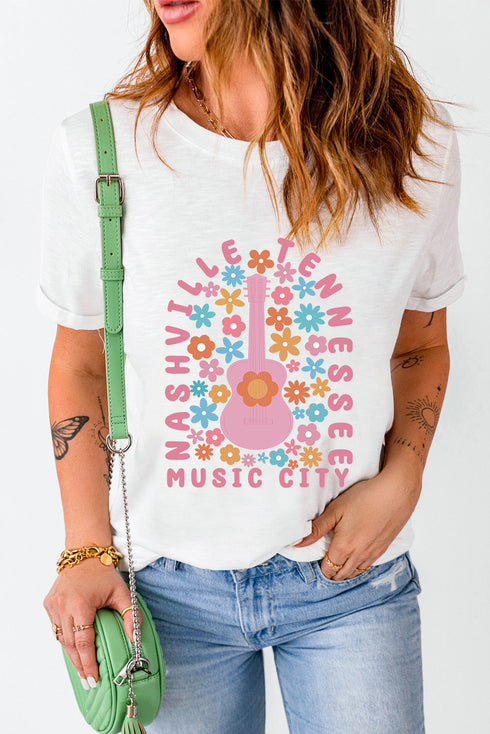 Short Sleeve Guitar Slogan Graphic Print Jersey Tee