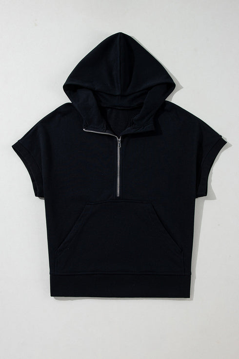 Short Sleeve Half Zip Relaxed Pullover Hoodie