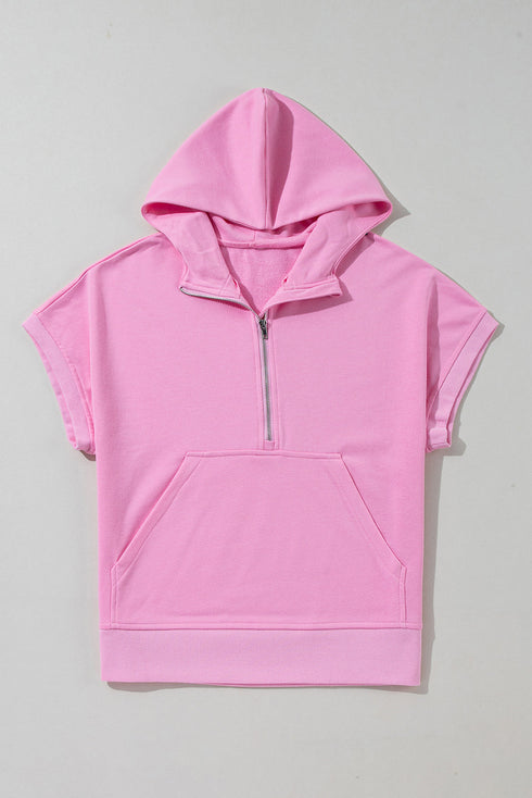 Short Sleeve Half Zip Relaxed Pullover Hoodie