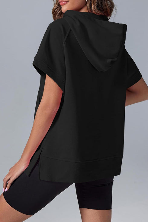 Short Sleeve Half Zip Relaxed Pullover Hoodie
