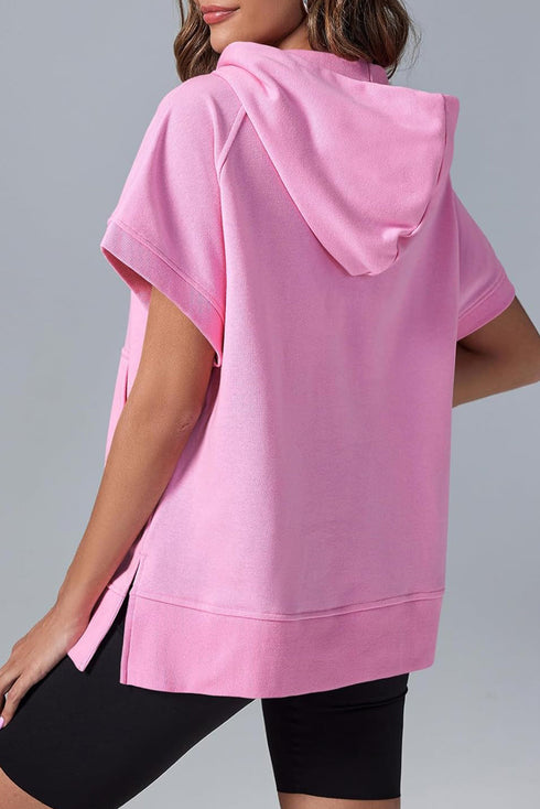 Short Sleeve Half Zip Relaxed Pullover Hoodie