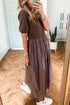 Short Sleeve Knit Bodice Gathered Skirt Maxi Dress