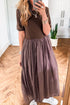 Short Sleeve Knit Bodice Gathered Skirt Maxi Dress