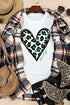 Short Sleeve Leopard Print Heart Graphic Crew Neck Tee