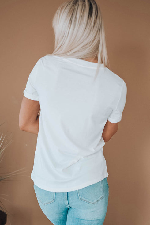 Short Sleeve Leopard Print Heart Graphic Crew Neck Tee