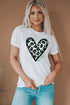 Short Sleeve Leopard Print Heart Graphic Crew Neck Tee