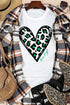 Short Sleeve Leopard Print Heart Graphic Crew Neck Tee