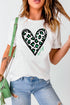 Short Sleeve Leopard Print Heart Graphic Crew Neck Tee
