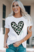 Short Sleeve Leopard Print Heart Graphic Crew Neck Tee