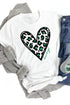 Short Sleeve Leopard Print Heart Graphic Crew Neck Tee
