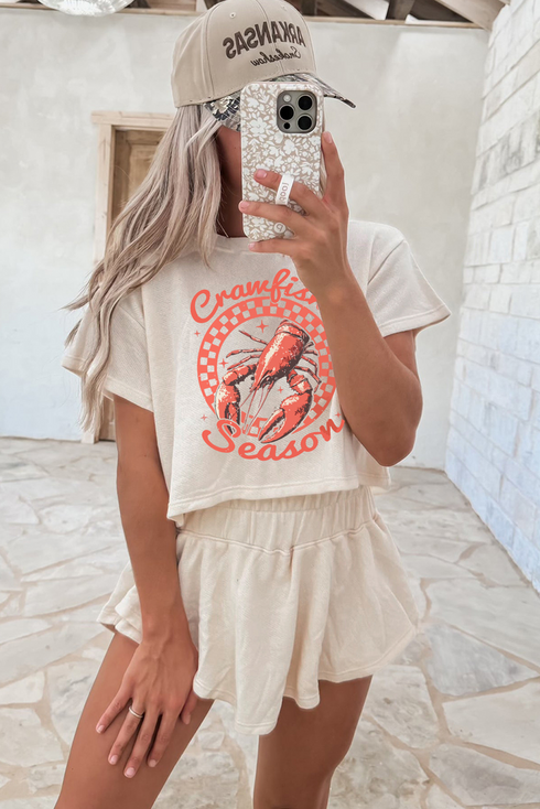 Short Sleeve Letter Print Ruffle Skort Graphic Set