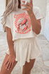Short Sleeve Letter Print Ruffle Skort Graphic Set