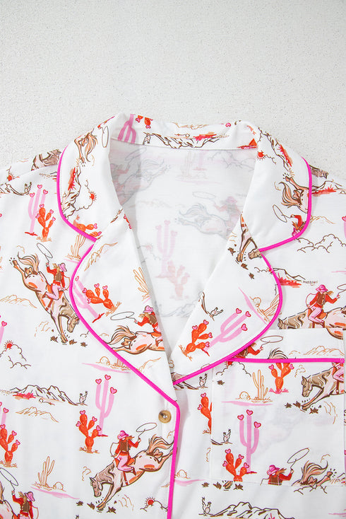 Short Sleeve Notch Lapel Western Graphic Pajama Set
