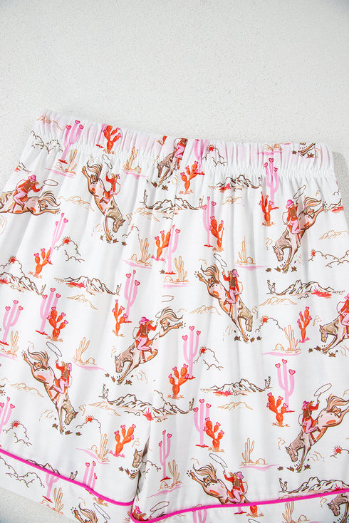 Short Sleeve Notch Lapel Western Graphic Pajama Set