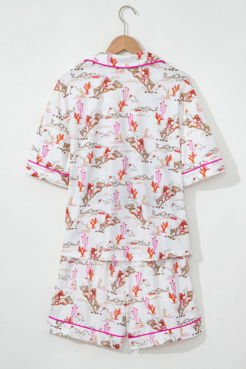 Short Sleeve Notch Lapel Western Graphic Pajama Set