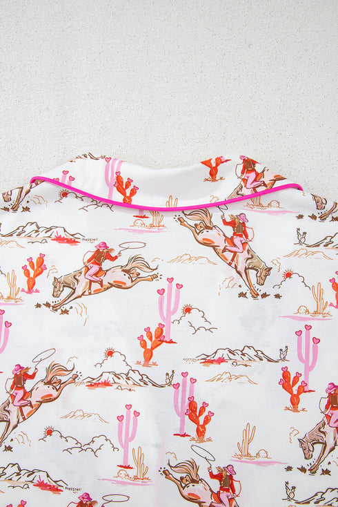 Short Sleeve Notch Lapel Western Graphic Pajama Set