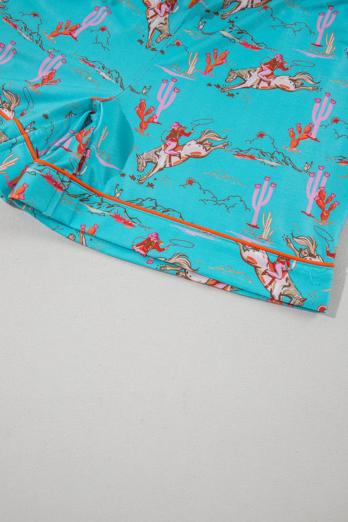 Short Sleeve Notch Lapel Western Graphic Pajama Set