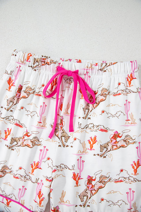 Short Sleeve Notch Lapel Western Graphic Pajama Set
