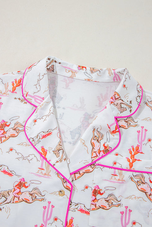 Short Sleeve Notch Lapel Western Graphic Pajama Set