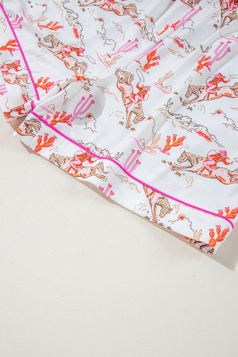 Short Sleeve Notch Lapel Western Graphic Pajama Set
