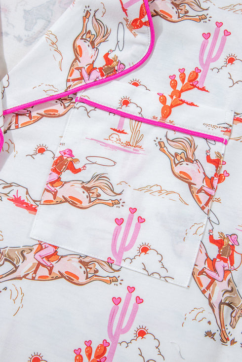 Short Sleeve Notch Lapel Western Graphic Pajama Set
