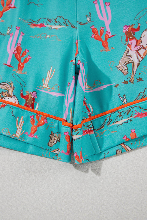 Short Sleeve Notch Lapel Western Graphic Pajama Set