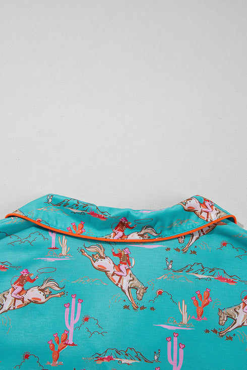 Short Sleeve Notch Lapel Western Graphic Pajama Set