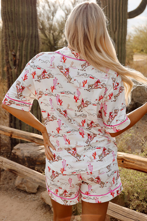 Short Sleeve Notch Lapel Western Graphic Pajama Set