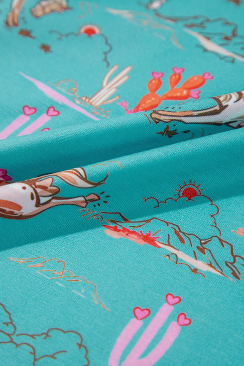 Short Sleeve Notch Lapel Western Graphic Pajama Set