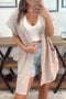 Short Sleeve Open Front Textured Ribbed Pocket Cardigan