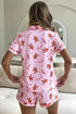 Short Sleeve Placket Shell Button Elastic Waist Lounge Set