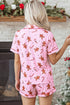 Short Sleeve Placket Shell Button Elastic Waist Lounge Set