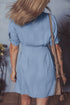 Short Sleeve Pleated Waist Button Front Denim Shirt Dress