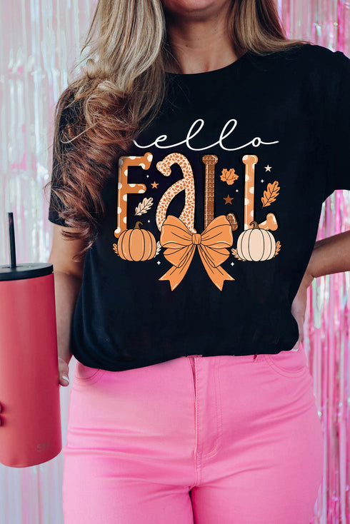 Short Sleeve Pumpkin And Bow Graphic Print Tee