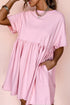 Short Sleeve Raw Edge Jersey Knit Babydoll Dress