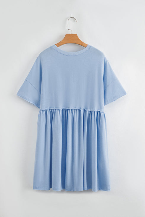 Short Sleeve Raw Edge Jersey Knit Babydoll Dress