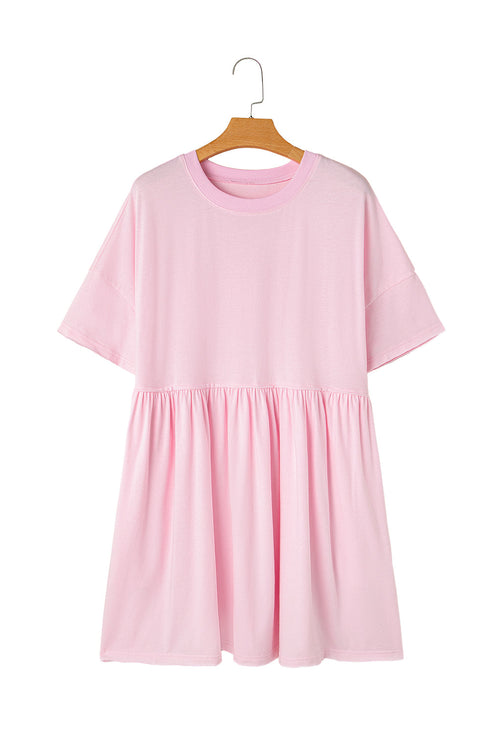 Short Sleeve Raw Edge Jersey Knit Babydoll Dress