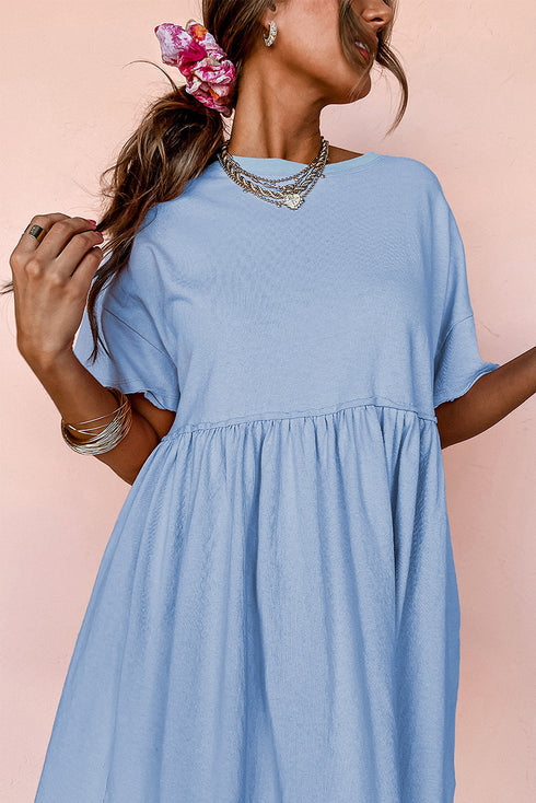 Short Sleeve Raw Edge Jersey Knit Babydoll Dress