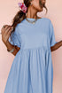 Short Sleeve Raw Edge Jersey Knit Babydoll Dress