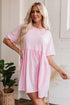 Short Sleeve Raw Edge Jersey Knit Babydoll Dress
