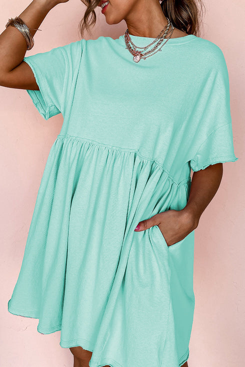 Short Sleeve Raw Edge Jersey Knit Babydoll Dress