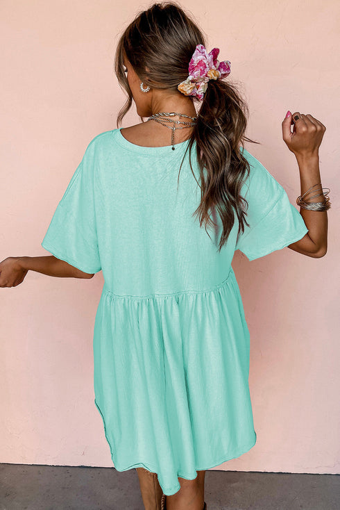 Short Sleeve Raw Edge Jersey Knit Babydoll Dress